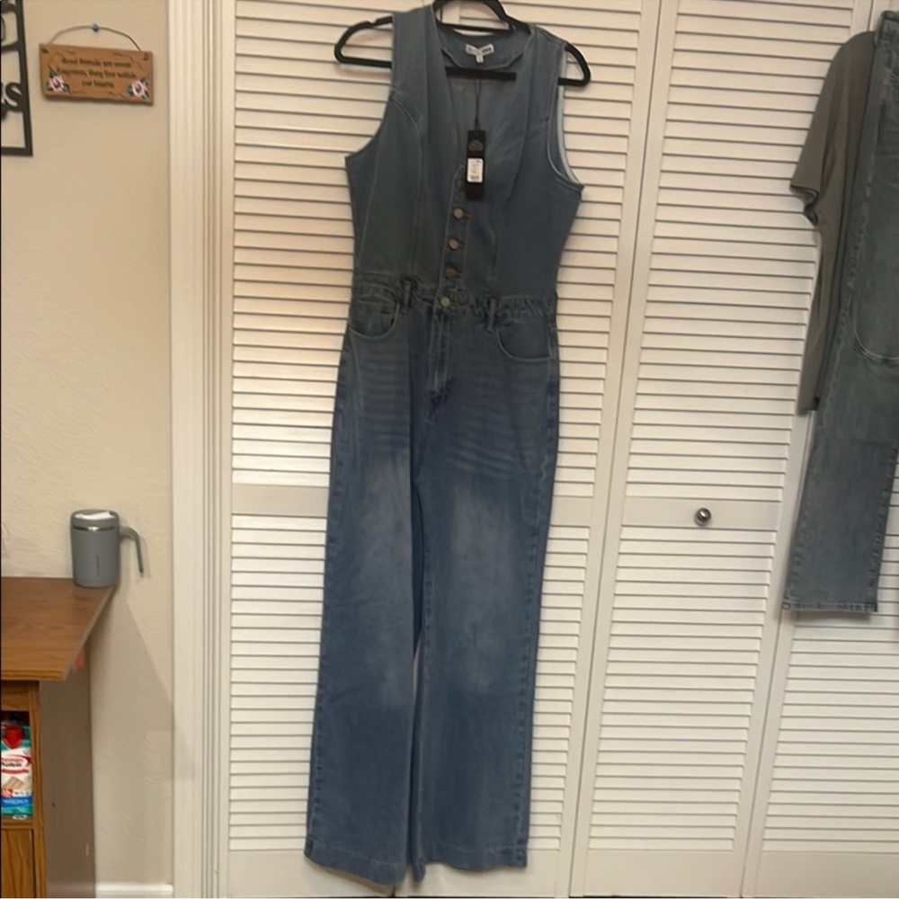 Fashion Nova Light Wash Denim Jumpsuit
